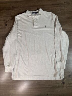 Polo Ralph Lauren Men’s Long Sleeve Polo Collared Beige Pullover Shirt Size XL